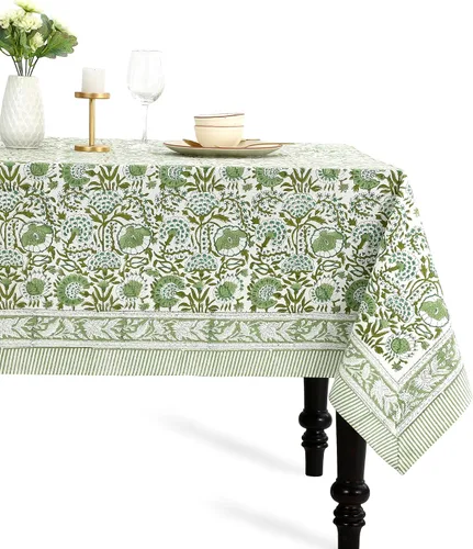Miniatura 24 de CPC - Mantel cuadrado 100% algodón, 60 x 60 pulgadas, estampado de bloques indios, mantel para bodas, primavera/verano, barbacoa, verde ágata