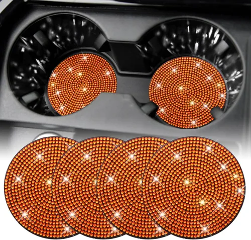 Miniatura 15 de SINGARO - Posavasos brillantes para automóvil, 4 posavasos antideslizantes universales, decorativos e integrados, accesorios para interiores de Rojo