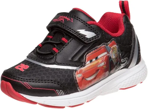 Disney Pixar Cars - Tenis con luz negra y roja para niños pequeños