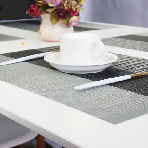 Miniatura 4 de Manteles individuales para mesa de comedor, lavables y fáciles de limpiar, camino de mesa de PVC (1 camino de mesa y 6 manteles individuales, negro)