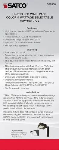 Miniatura 10 de Satco 40W/LED/WP/CCT/EX39/100-277V Blanco