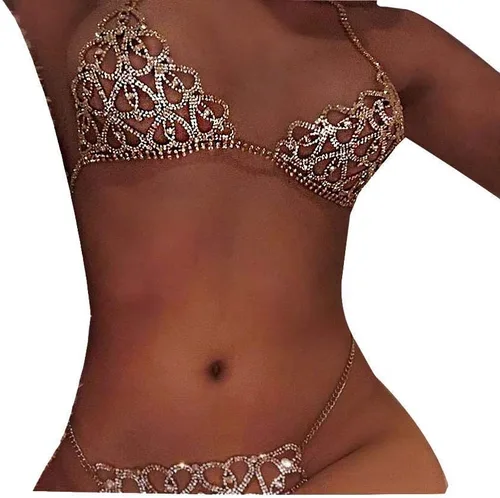 Ropa interior sexy de Rhinstone para mujer, cadena de cristal, cadena de cintura para el vientre, minivestido brillante, joyería nocturna, bragas