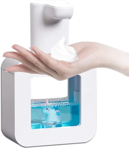 Miniatura 15 de Dispensador de jabón automático lindo - Dispensador de jabón de manos sin contacto rosa para niños, impermeable de montaje en pared USB recargable