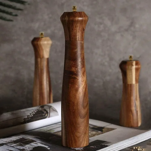 Miniatura 6 de Juego de molinillo de sal y pimienta de madera, molinillo manual de sal y pimienta, molinillo de sal de madera de acacia recargable, molinillo