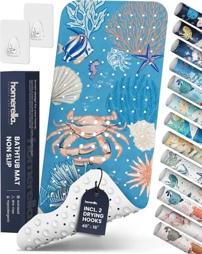 Miniatura 15 de Homerella - Alfombrilla de baño antideslizante y antideslizante para niños, 40 x 16 pulgadas, sin BPA, incluye 2 ganchos, tapete de ducha lavable