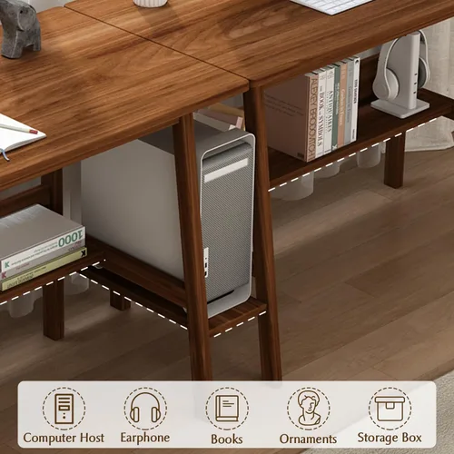 Miniatura 3 de NELYE Escritorio para 2 personas con estantería, mesa de trabajo de madera extra larga de 79 pulgadas, estación de trabajo para computadora