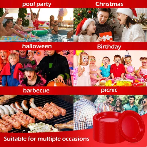 Miniatura 7 de Mimorou 200 platos de plástico rojo pequeños desechables a granel de 6 pulgadas para todas las ocasiones, eventos especiales, bodas, cumpleaños