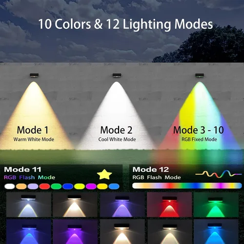 Miniatura 7 de Luces Solares para Valla, 10 Modos de Cambio de Color RGB, Luces Solares Impermeables con Energía Solar IP65, 30 Horas de Funcionamiento, Fácil