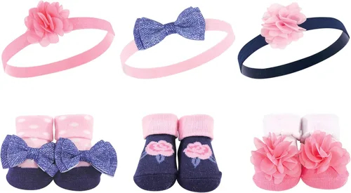 Hudson Baby Conjunto de regalo de diadema y calcetines para niña Flor azul marino rosa