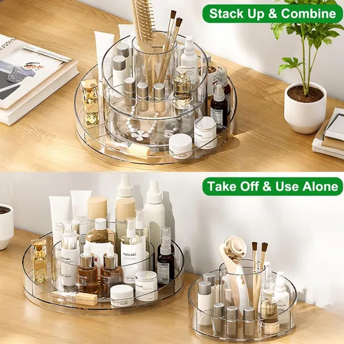 Miniatura 4 de Taiuloo Organizador de maquillaje giratorio de 360 grados, bandeja de almacenamiento cosmético de acrílico transparente Lazy Susan para cuidado