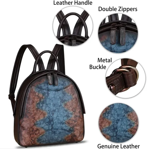 Miniatura 6 de IVTG Mochila de cuero genuino para mujer, estilo vintage, de cuero real, mochila de moda para hombro