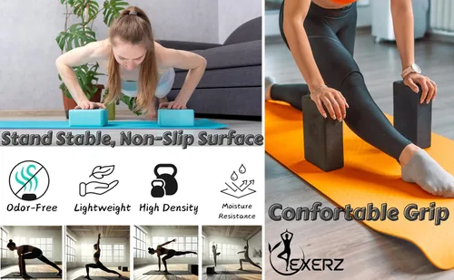 Miniatura 4 de EXERZ Bloques de yoga, paquete de 2, bloques de gimnasio, ladrillos de entrenamiento de fitness, soporte de mano elástico para pilates