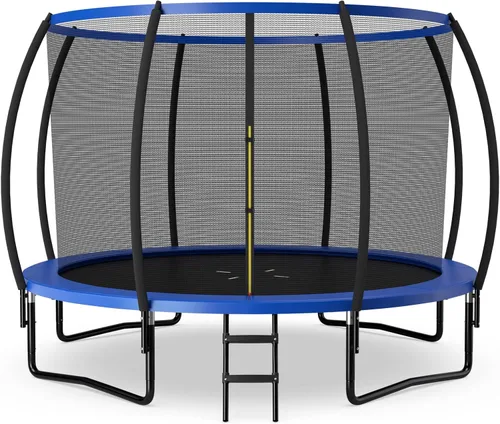 Miniatura 13 de Goplus Trampolines recreativos de 8 pies, 10 pies, 12 pies, 400 libras, trampolín para exteriores con cierre, escalera antideslizante, tecnología