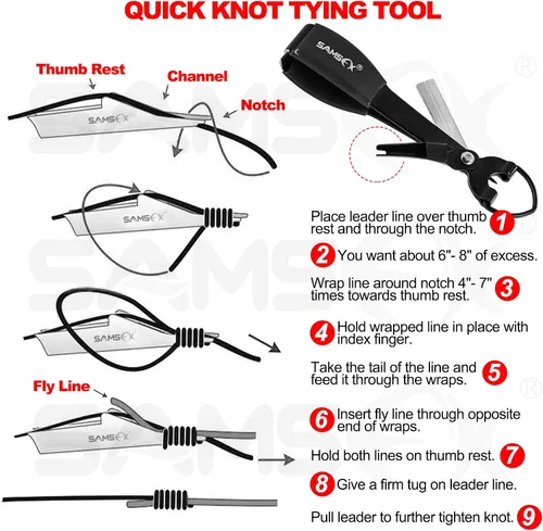 Miniatura 5 de SAMSFX Herramienta para atar nudos de pesca, pinzas de pesca con mosca multifuncionales con retractor, hilo de pesca Knot Tyer, nudos de uñas