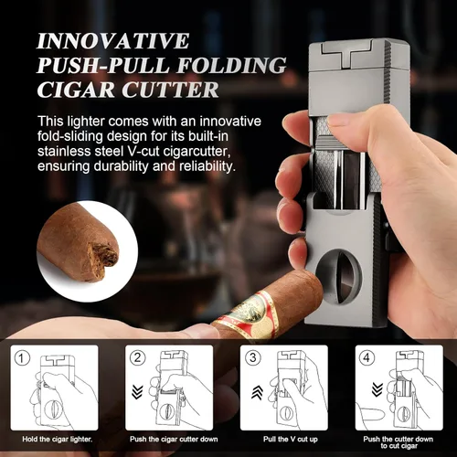 Miniatura 3 de LIHTUN Encendedor de puros, multifuncional, todo en 1, encendedor de antorcha con soporte integrado, potenciador de extracción de puros, regalo