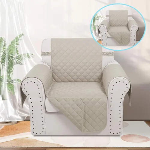 Miniatura 2 de Fundas para Silla Reclinable Reversibles Funda de Sofá para Mascotas Protector de Muebles Lazy Boy (Silla 23'', Beige/Beige)