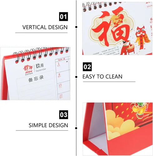 Miniatura 5 de NUOBESTY Calendario chino de escritorio 2024, calendario del año del dragón, calendario de escritorio chino lunar en espiral, calendario para Rojo1
