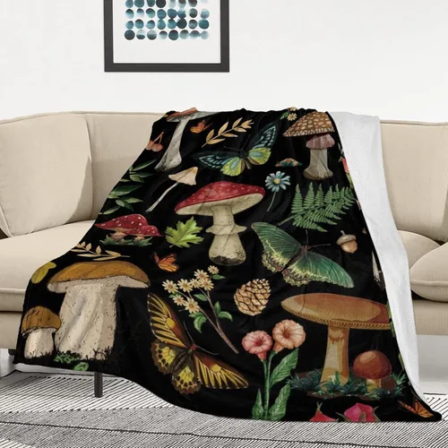 Manta de hongo, regalos para mujeres, manta de franela de vellón suave y acogedora para todas las estaciones, para sofá, sillón, manta de decoración