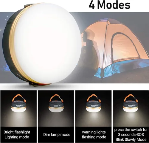 Miniatura 2 de Censinda Linterna LED para campamento, luz portátil recargable, 300 lúmenes, 3 modos de luz, banco de energía de 1800 mAh, base magnética, linterna