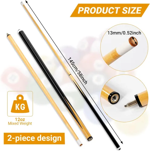 Miniatura 2 de Wettarn Pool Sticks 2 Piece 58 Inch Bar Billiard Pool Cue Table 12 oz 13 mm Glue for Tips Hardwood Wooden Cue Sticks Gift for Adults, Beginner, Men