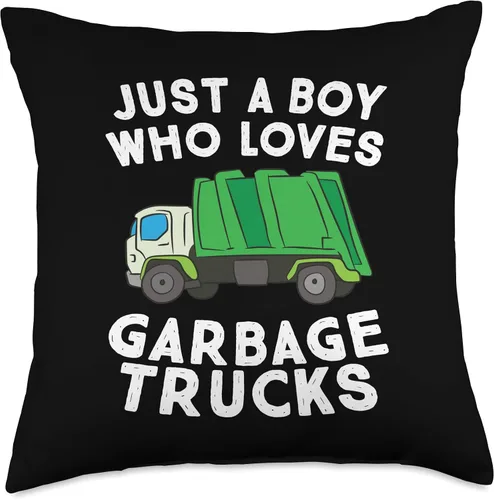 Miniatura 5 de Divertido camión de basura regalos y camisetas Just A Boy Who Loves basura camiones tiro almohada, 15.7 x 15.7 in, multicolor