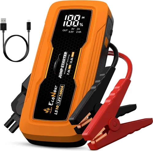 Miniatura 8 de EcoNour Arrancador de salto Pico de 1600 A Arrancador portátil para automóvil Caja de salto de litio de 12 V para motores de gas de 7 L