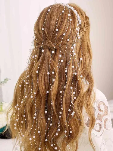 CASDRE Diadema de boda con perlas para novia, diadema plateada, borla para el cabello, fiesta de noche, accesorios para el cabello para mujeres y