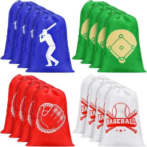 Tondiamo 16 bolsas de béisbol para fiestas de béisbol, bolsa de béisbol con cordón para niños, paquete de golosinas no tejidas para regalo de fiesta
