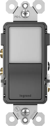 Legrand Radiant Combination - Interruptor basculante de luz nocturna LED ajustable, 3 vías para pasillo, dormitorio, 5 niveles de luz, NTL873BKCC6,