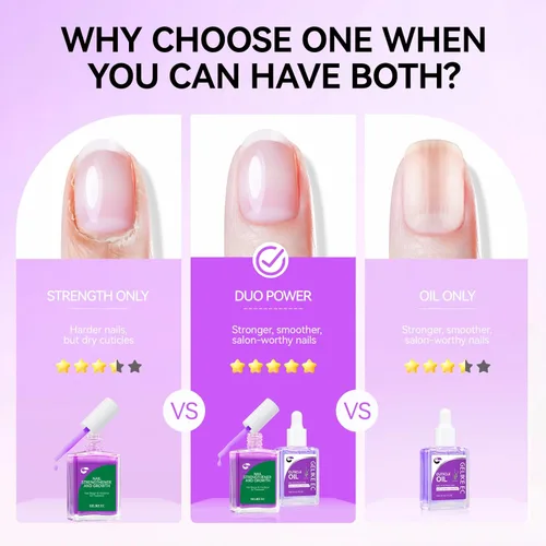 Miniatura 5 de Gelike EC Kit de uñas para principiantes: tratamiento de crecimiento de esmalte de uñas morado fácil de usar y aceite de lavanda para uñas delgadas