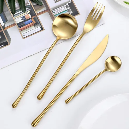 Miniatura 8 de JASHII Juego de cubiertos dorados mate, servicio para 2, juego de cubiertos de acero inoxidable 18/10 con acabado satinado, utensilios de cocina