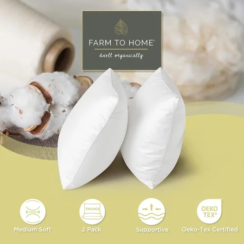Miniatura 5 de Farm to Home Juego de 2 almohadas 100% algodón orgánico de plumón alternativo, tamaño King, colección de hotel de lujo, tamaño mediano, suave