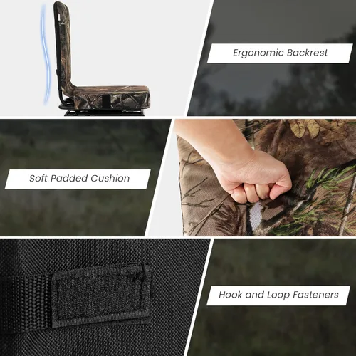 Miniatura 8 de Tangkula Silla de caza, giratoria de 360 grados, de camuflaje, portátil, plegable, con cojín acolchado, almohadillas ajustables para los pies