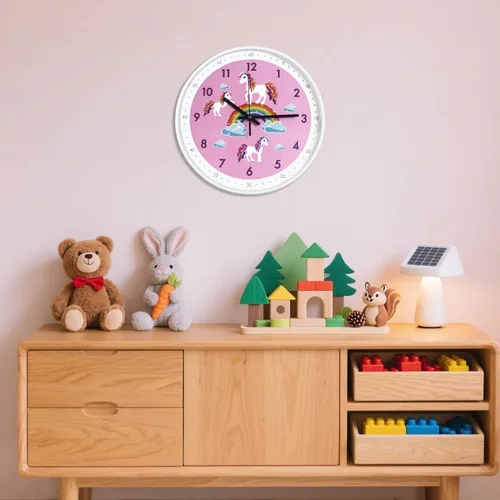 Miniatura 6 de Reloj de pared rosa, silencioso, sin tictac, decoración infantil, relojes silenciosos para habitación de niños, oficina, escuela, dormitorio