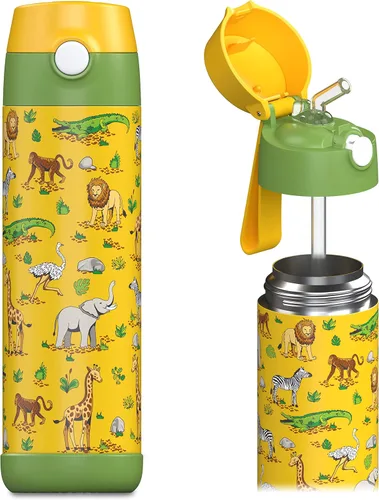 Miniatura 20 de Jarlson® CHARLI - Botella de agua para niños [12 onzas], botella térmica de acero inoxidable con pajilla, botella de agua aislada a prueba