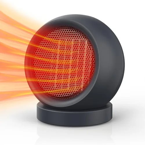 Coolfor Calentador de espacio, calentador eléctrico de escritorio de cerámica PTC, ventilador de calefacción de alto rendimiento para el hogar, Gris