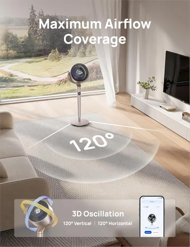 Miniatura 7 de Dreo Ventiladores inteligentes para dormitorio, ventilador oscilante omnidireccional de 120° +120°, ventilador de pedestal silencioso de 90 pies