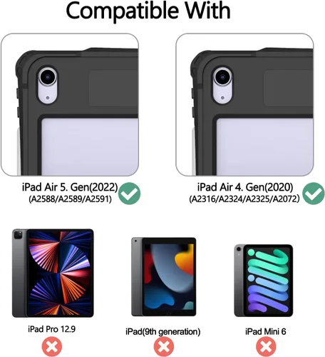 Miniatura 7 de Funda impermeable compatible con iPad Air de 11 pulgadas (M2)/5ª/4ª generación de 10.9 pulgadas, funda protectora de cuerpo completo con protector