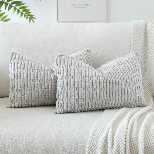 Miniatura 44 de OTOSTAR - Paquete de 2 fundas de cojín decorativas de pana suaves y a rayas estilo boho, fundas de cojín cuadradas para decoración del hogar, fundas