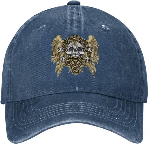 Miniatura 2 de Cowboy Hat Trendy Hats for Man and Women Djustable Four Season Outdoor Baseball Cap of Hell Skull with Angel Navy Blue