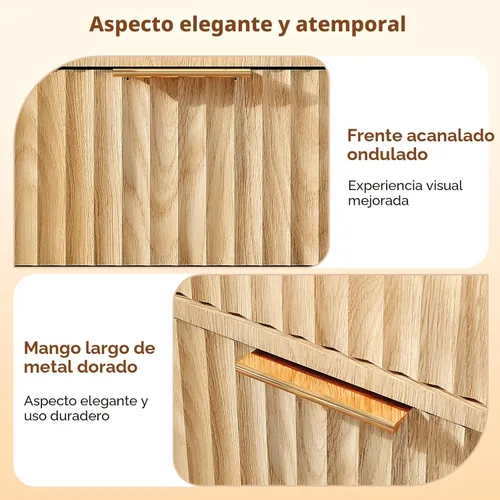 Miniatura 3 de VINGLI Armario Ropero Acanalado con Puertas y Cajones, Gabinete Armario con Barra para Colgar, Armario de Dormitorio de Madera de Roble, Armario