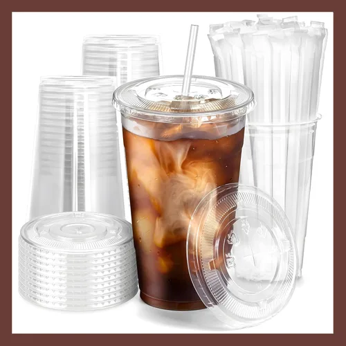 Miniatura 11 de Plastic Clear Cups [12 oz] with Lids and Straws [10 Set] Disposable Cold Beverage Drinking Iced Coffee Water Juice Tea Party Travel Cafe School