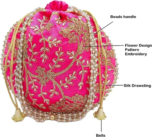 Miniatura 4 de Bolso de mano de seda bordado de diseño étnico indio para mujer