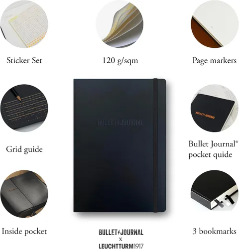 Miniatura 19 de LEUCHTTURM1917 The Official Bullet Journal Edition 2 - Cuaderno construido para BuJo, tamaño mediano A5 204 páginas de papel de 4.23 oz/m², con guía