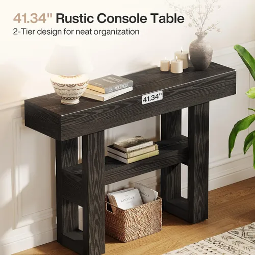 Miniatura 3 de Tribesigns Mesa consola de 41.34 pulgadas, mesa de entrada rústica con almacenamiento de 2 niveles, muebles de sofá estrecho para vestíbulo, sala