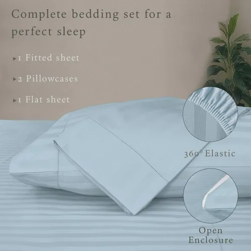 Miniatura 3 de Threadmill Juego de ropa de cama de algodón de lujo de 500 hilos tamaño Queen de 4 piezas, sábanas suaves y sedosas con bolsillo profundo elástico
