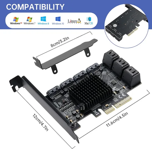 Miniatura 6 de Tarjeta PCI Express a SATA 3.0 de 2X 10 Puertos, Tarjeta de Expansión PCI Express a SATA III de 6Gbps, Chips ASM1166+JMB575