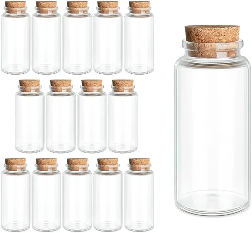 JIUYUE 15 piezas botellas de vidrio pequeñas de 30 ml con corcho, botellas de almacenamiento de aceites esenciales (1.06 oz - 1.18x2.76 pulgadas)