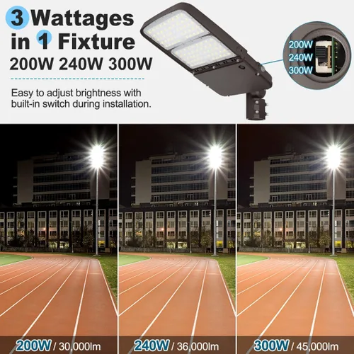 Miniatura 2 de Luz LED de estacionamiento de 300 W con fotocélula del atardecer al amanecer, luces LED de poste para exteriores con zapatillas, 45000 lm, 150 lm/W