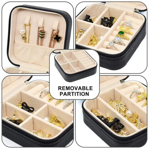Miniatura 6 de KEINE MARKE Joyero pequeño estuche de joyería portátil de viaje para anillo dije aretes collar organizador de pulseras cajas de almacenamiento negro